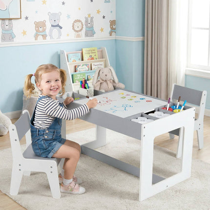 Kids Activity Table Set with 2 Chairs, Double-Sided Top