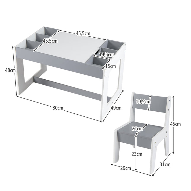 Kids Activity Table Set with 2 Chairs, Double-Sided Top