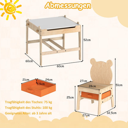 Kids Activity Table Set with Panda Chairs, 4-in-1 Design