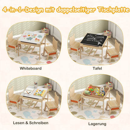 Kids Activity Table Set with Panda Chairs, 4-in-1 Design