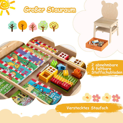 Kids Activity Table Set with Panda Chairs, 4-in-1 Design