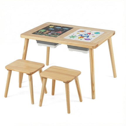 Kids Activity Table with 2 Stools, Dual-Sided Boards