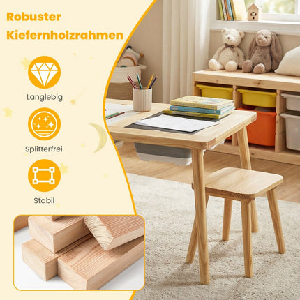 Kids Activity Table with 2 Stools, Dual-Sided Boards