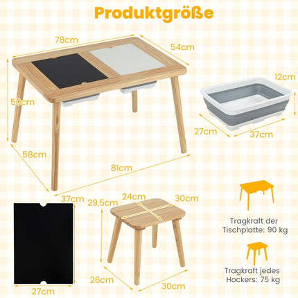 Kids Activity Table with 2 Stools, Dual-Sided Boards