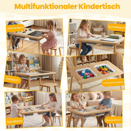Kids Activity Table with 2 Stools, Dual-Sided Boards