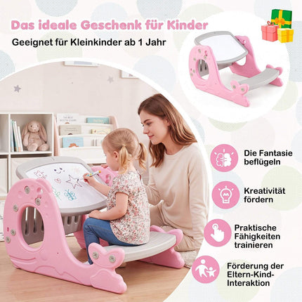 Kids Activity Table with Bench & Adjustable Easel - Pink