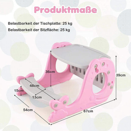 Kids Activity Table with Bench & Adjustable Easel - Pink