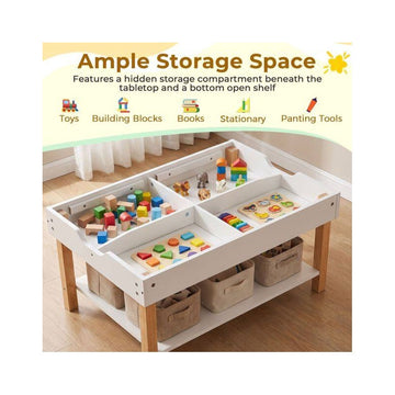 Kids Activity Table with Hidden Storage and Reversible Top, White, Ages 3+