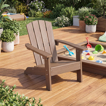 Kids Adirondack Chair, All-Weather HIPS, High Back, Brown