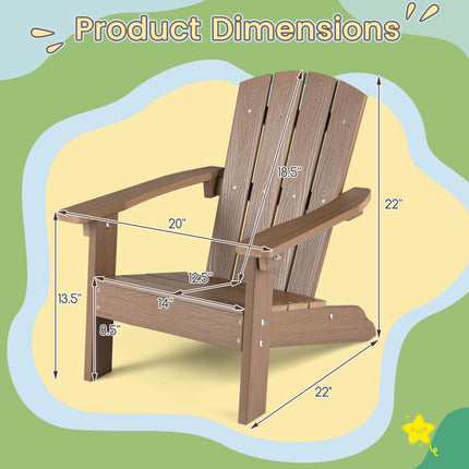 Kids Adirondack Chair, All-Weather HIPS, High Back, Brown