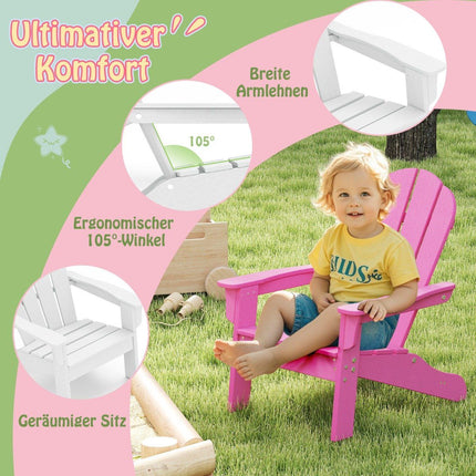 Kids Adirondack Chair, HDPE, Ergonomic Backrest, Pink
