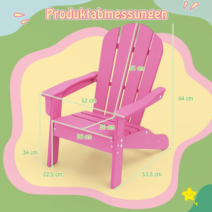 Kids Adirondack Chair, HDPE, Ergonomic Backrest, Pink