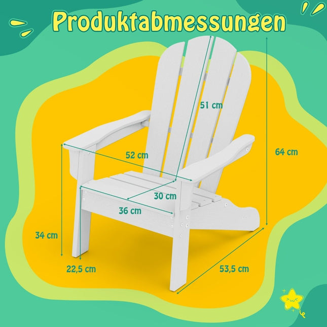 Kids Adirondack Chair, HDPE, Ergonomic Backrest, White