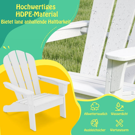 Kids Adirondack Chair, HDPE, Ergonomic Backrest, White