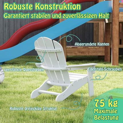 Kids Adirondack Chair, HDPE, Ergonomic Backrest, White