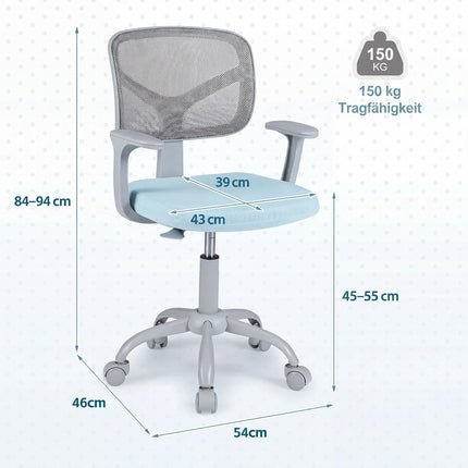 Kids Adjustable Desk Chair with Swivel Wheels – Blue