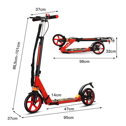 Kids' Adjustable Kick Scooter, Foldable, Red