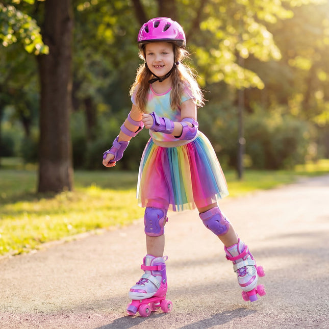 Kids Adjustable Roller Skates, Light-Up Wheels, Pink