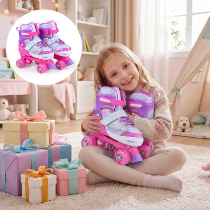 Kids Adjustable Roller Skates, Light-Up Wheels, Pink