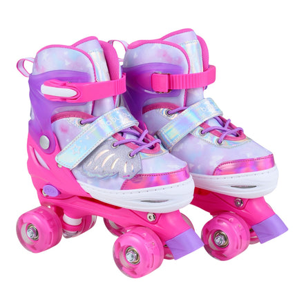 Kids Adjustable Roller Skates, Light-Up Wheels, Pink