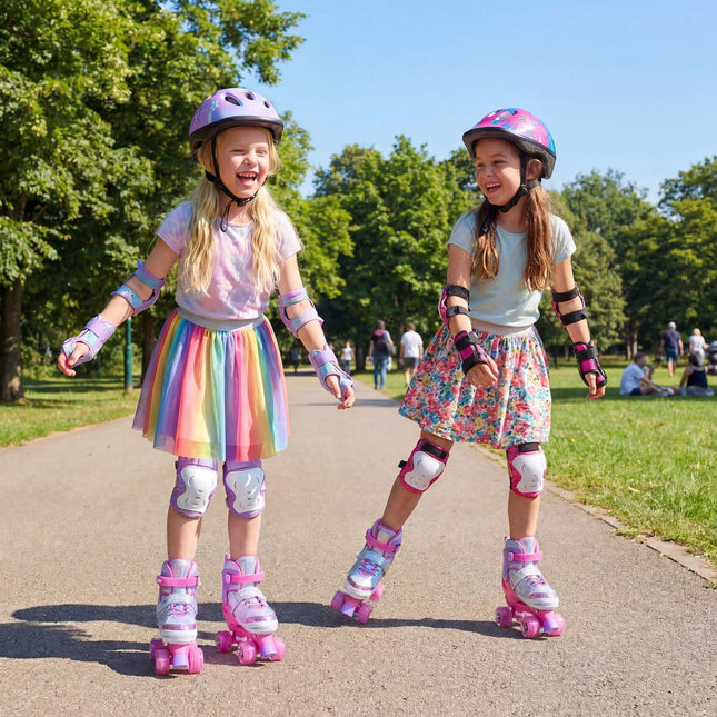 Kids Adjustable Roller Skates, Light-Up Wheels, Pink