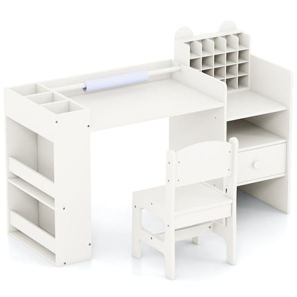 Kids Art Desk & Chair Set with Paper Roll Holder, White