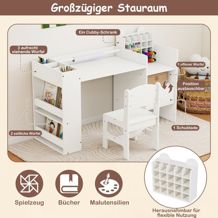 Kids Art Desk & Chair Set with Paper Roll Holder, White