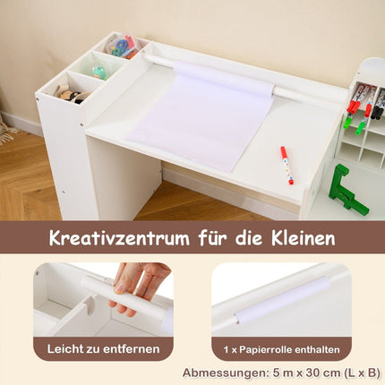Kids Art Desk & Chair Set with Paper Roll Holder, White
