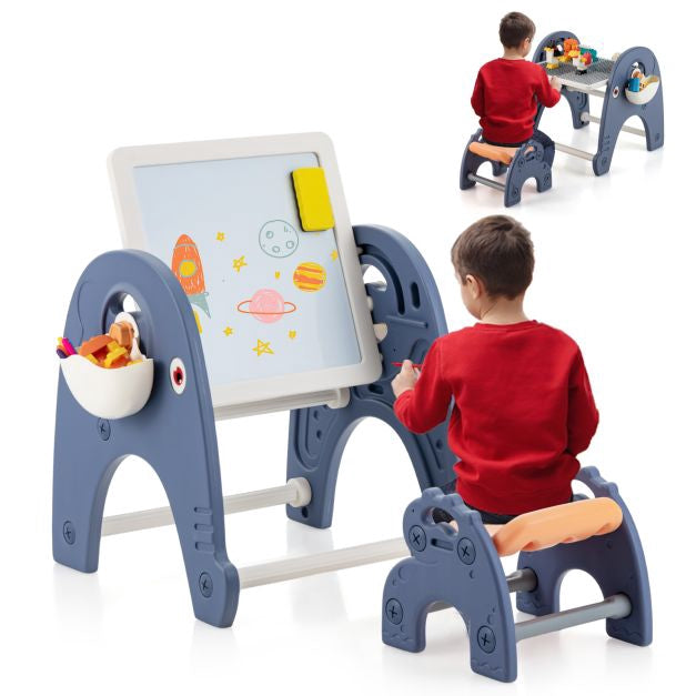Kids Art Easel Set, Magnetic Whiteboard, Stool, 66 Blocks