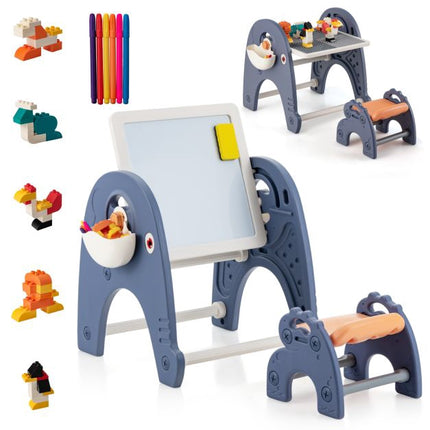 Kids Art Easel Set, Magnetic Whiteboard, Stool, 66 Blocks