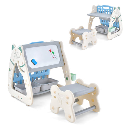 Kids Art Easel With Stool – 3-In-1 Magnetic Dry Erase Book Rack
