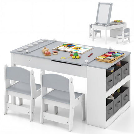 Kids Art Table And Easel Set, 2 Chairs, Storage