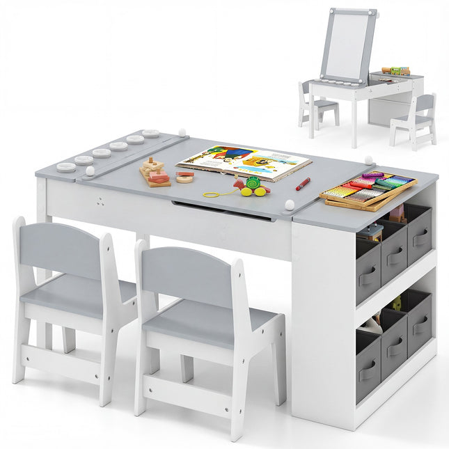 Kids Art Table And Easel Set, 2 Chairs, Storage