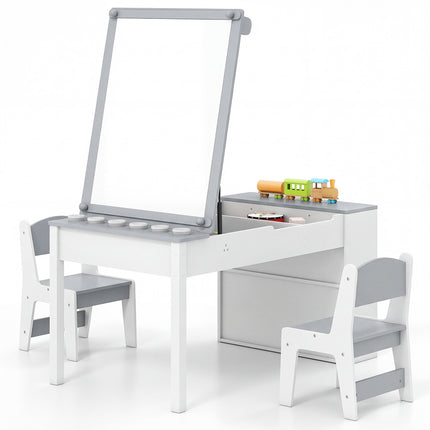 Kids Art Table And Easel Set, 2 Chairs, Storage