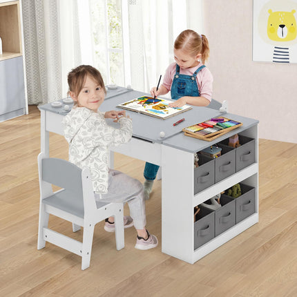 Kids Art Table And Easel Set, 2 Chairs, Storage