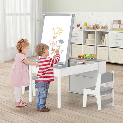 Kids Art Table And Easel Set, 2 Chairs, Storage