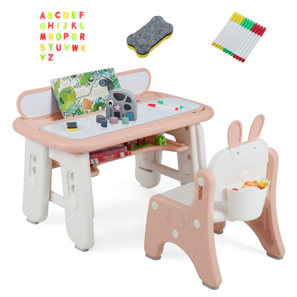 Kids' Art Table & Chair Set with Adjustable Height, Pink