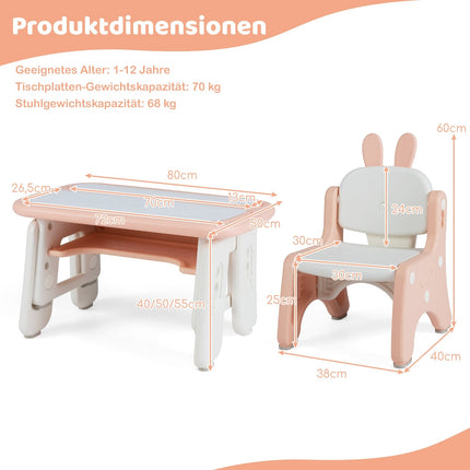 Kids' Art Table & Chair Set with Adjustable Height, Pink