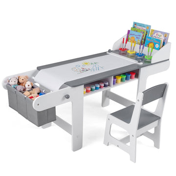 Kids Art Table & Chair Set with Paper Roll, Gray