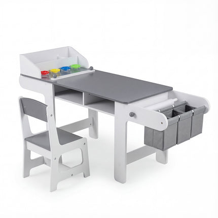 Kids Art Table & Chair Set with Paper Roll, Gray