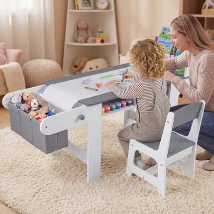 Kids Art Table & Chair Set with Paper Roll, Gray