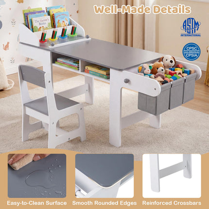 Kids Art Table & Chair Set with Paper Roll, Gray