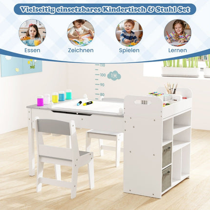 Kids Art Table Set with 2 Chairs, Adjustable Easel, Storage