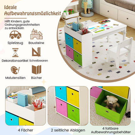 Kids Art Table Set with 2 Chairs, Paper Roll Holder, White