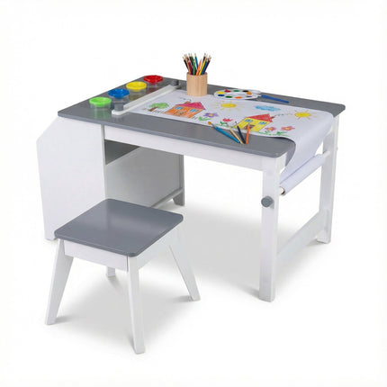 Kids Art Table Set with Stool, Paper Roll, 4 Paint Cups