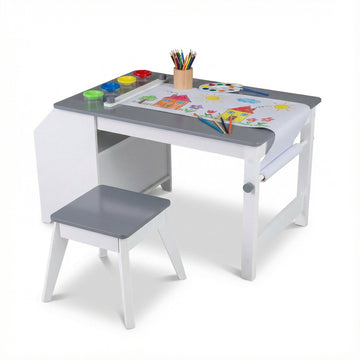 Kids Art Table Set with Stool, Paper Roll, 4 Paint Cups