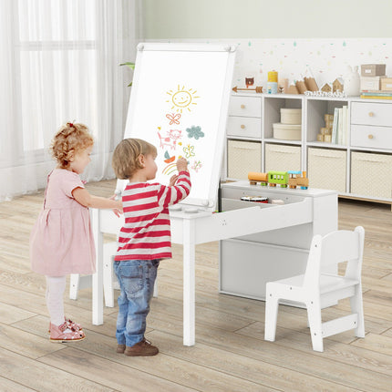 Kids Art Table and 2 Chairs, Adjustable Easel, Paper Roll