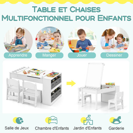 Kids Art Table and 2 Chairs, Adjustable Easel, Paper Roll