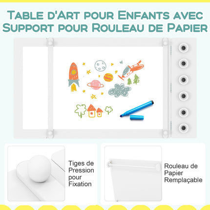 Kids Art Table and 2 Chairs, Adjustable Easel, Paper Roll