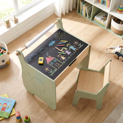 Kids Art Table and Chair Set, Reversible Board, Storage; Paper Roll